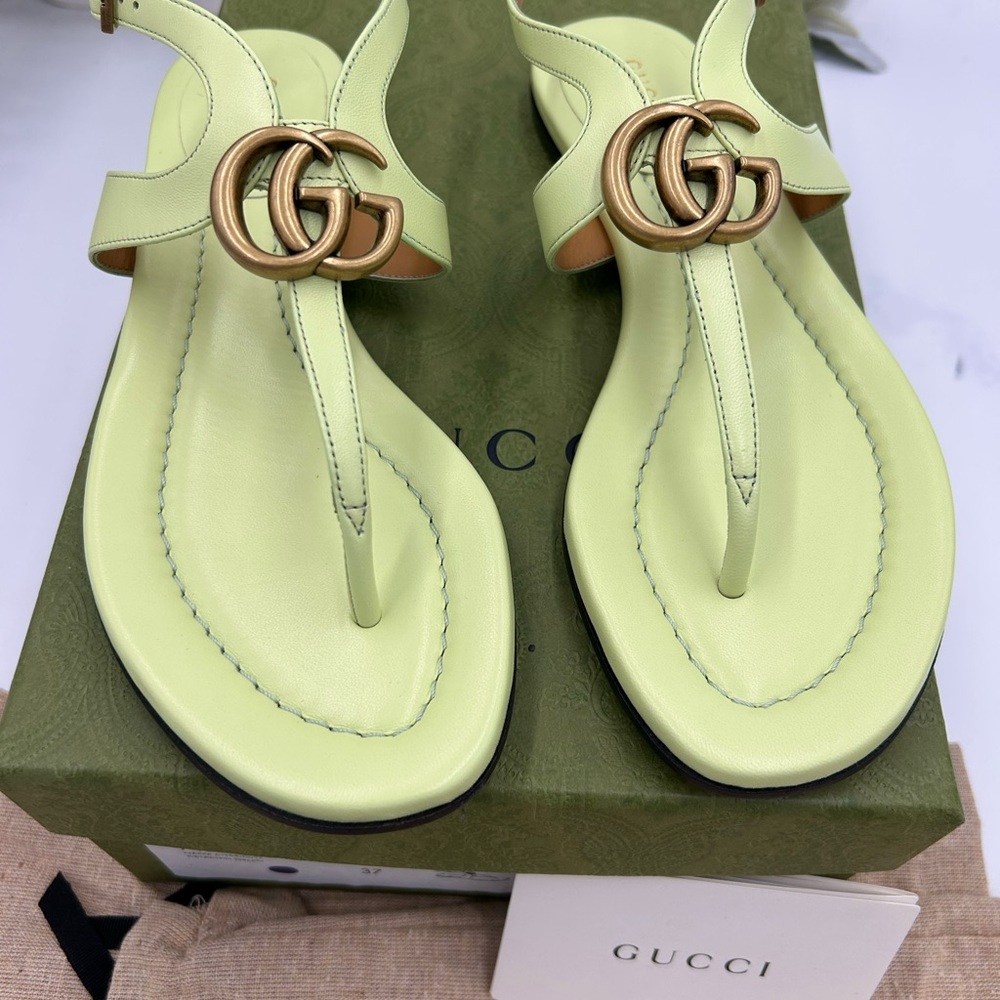 Women's Gucci, GG Marmont , leather thong, sandals, pistachio size 37 made Italy